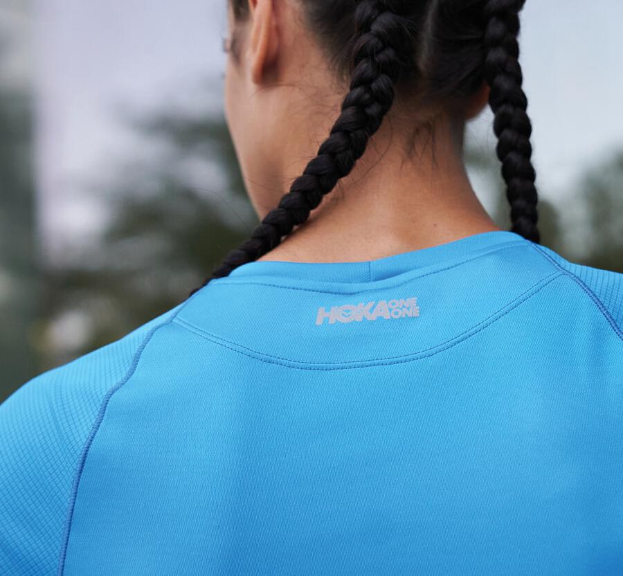 Hoka One One Womens Tops - Performance Long Sleeve - Blue - WDRK01568